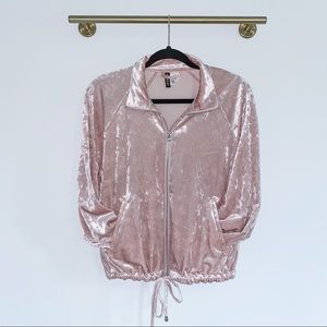 Crushed Velvet Rose Gold Pink Full Zip Jacket